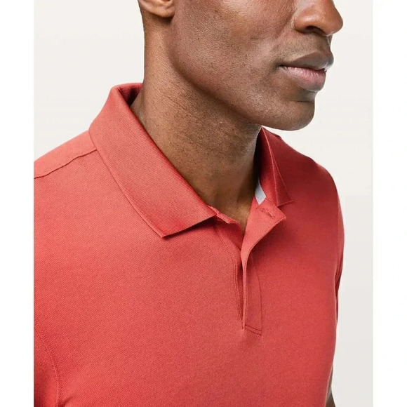 Lululemon Tech Pique Vermillion Salmon Performance Golf Polo Shirt~ Small - Picture 5 of 12
